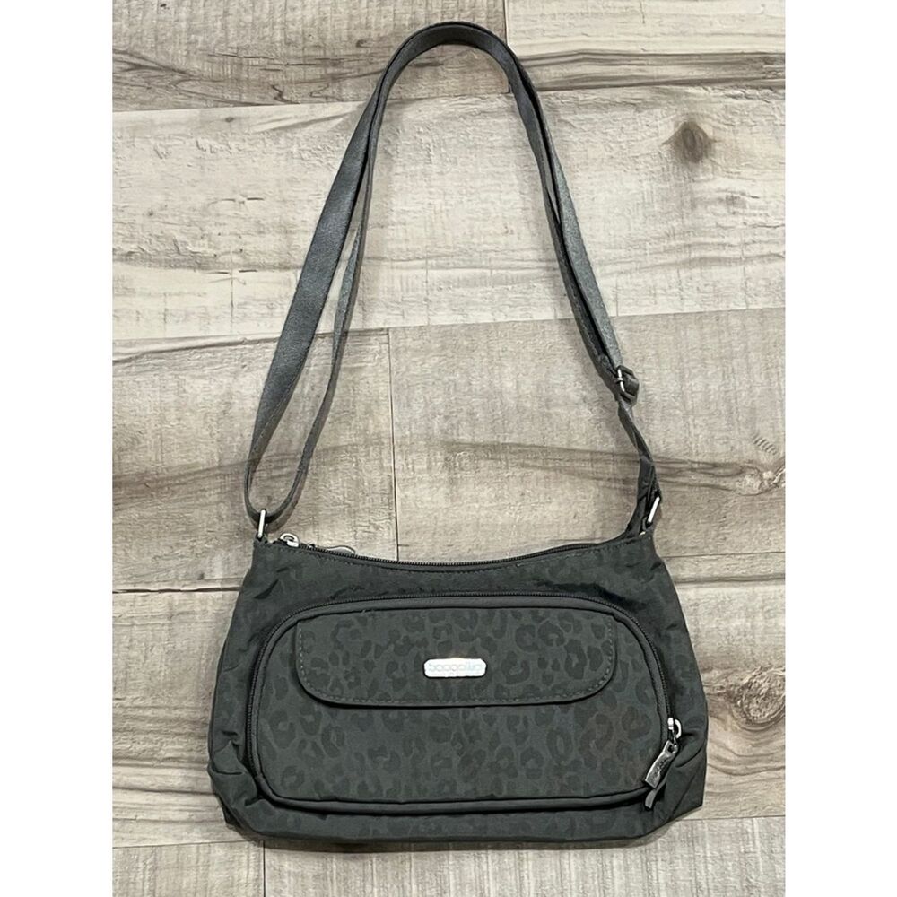 Baggallini Gray Leopard-Print Crossbody Bag with adjustable strap and billfold